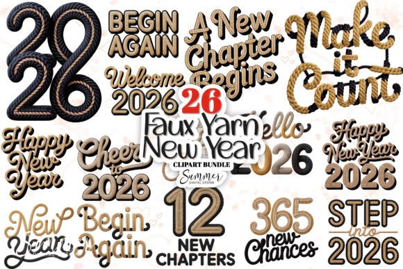 Download Planner Faux Yarn New Year 2026 Clipart - Premium Bundle